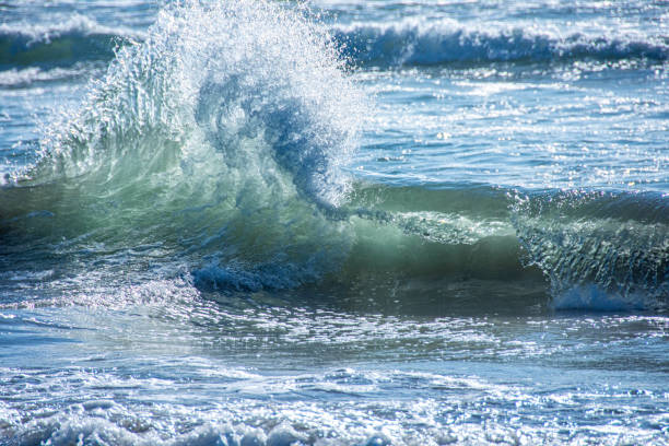 Waves rolling in the turquoise water of the Pacific ocean.