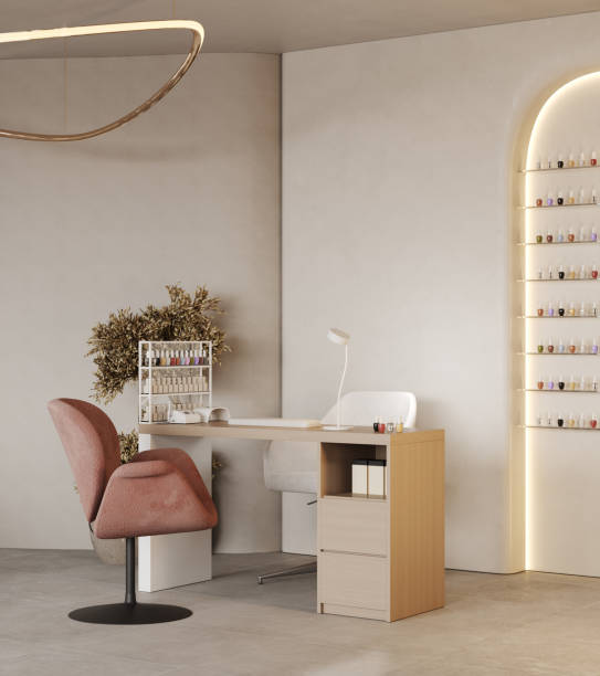 istock Interior of a modern nail salon, workplace for manicurists, 3d rendering 2180377858