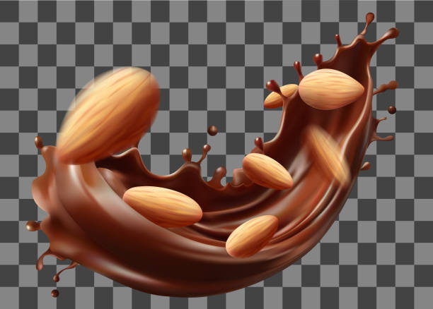 istock Almond nut chocolate splash. milk, dairy product. isolated on white background. Realistic vector illustration. Mesh 2180385293