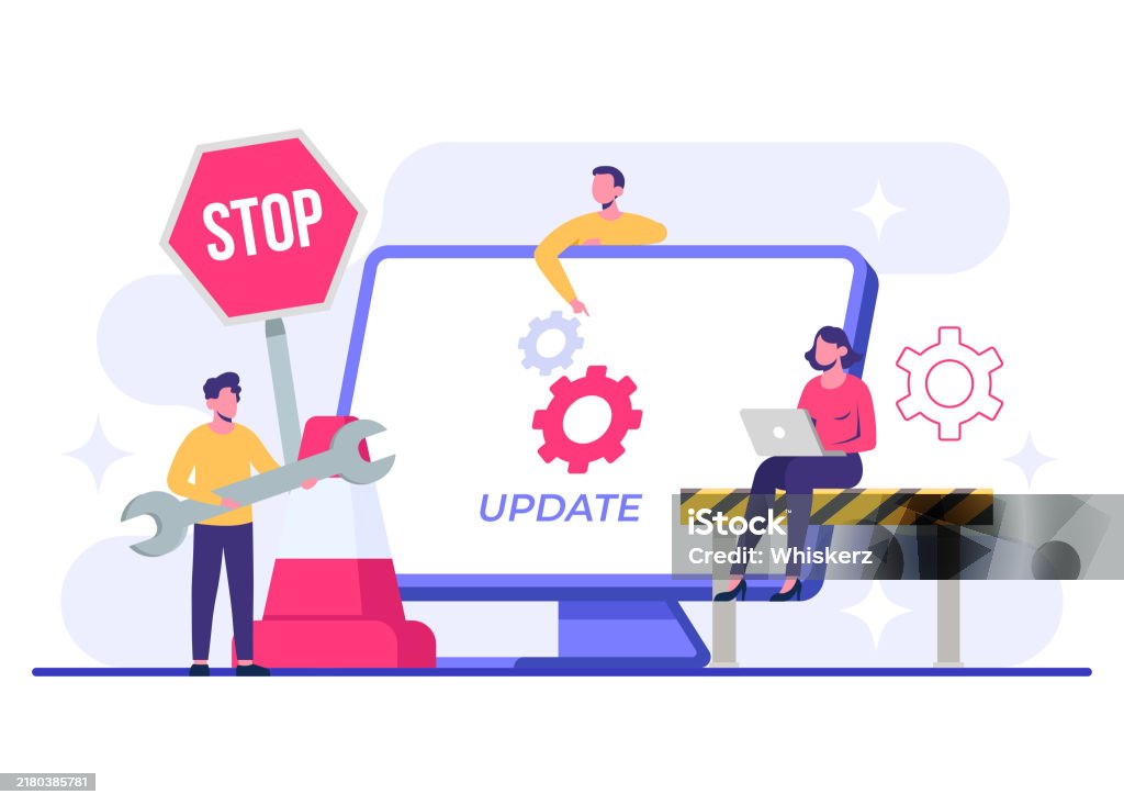 Computer With Software Update Screen Flat Vector Illustration System ...