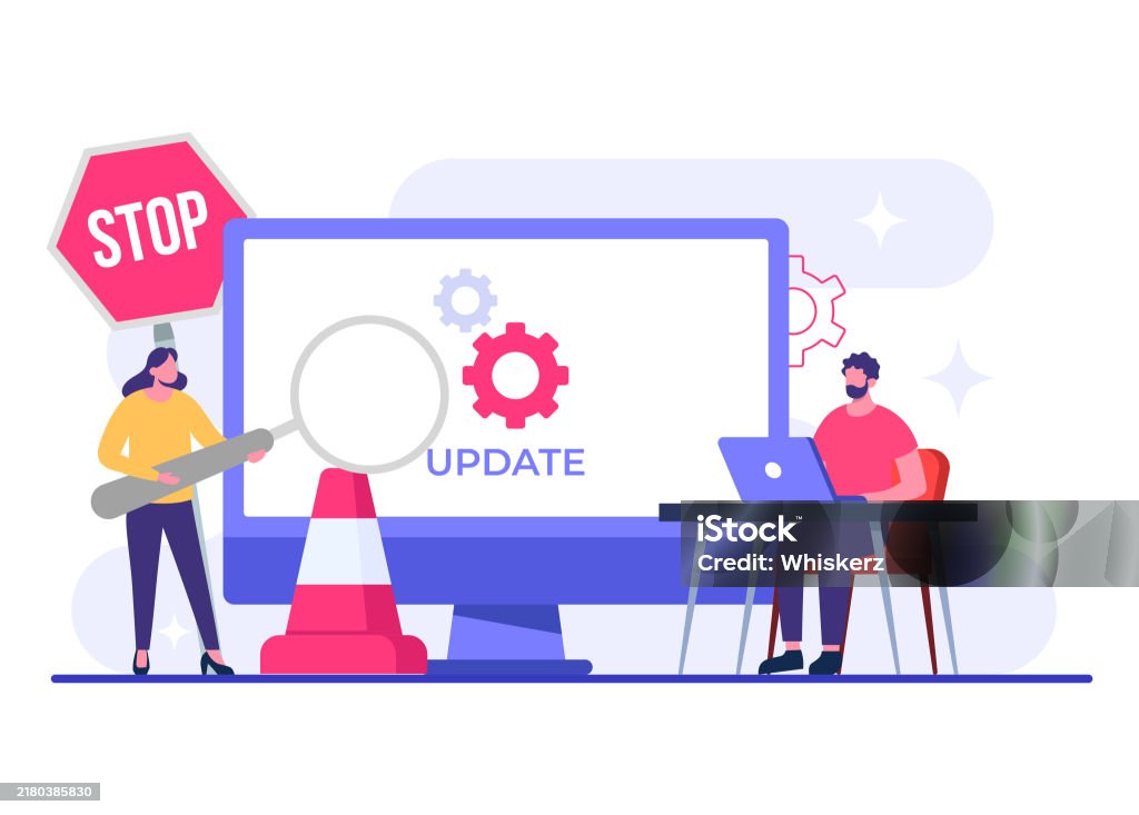 Computer With Software Update Screen Flat Vector Illustration System ...