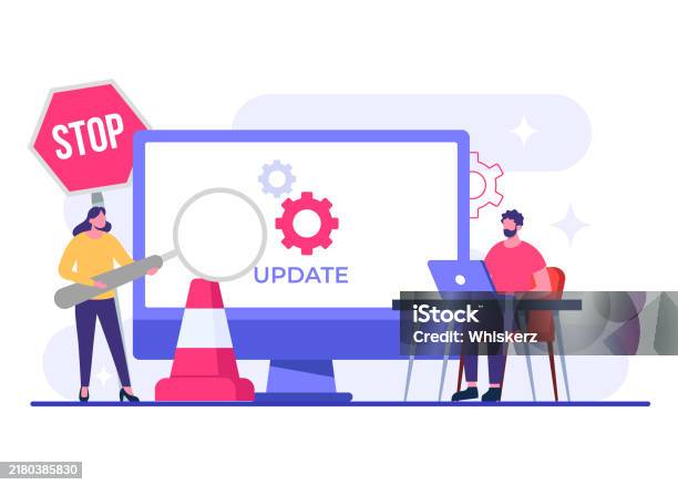 Computer With Software Update Screen Flat Vector Illustration System ...