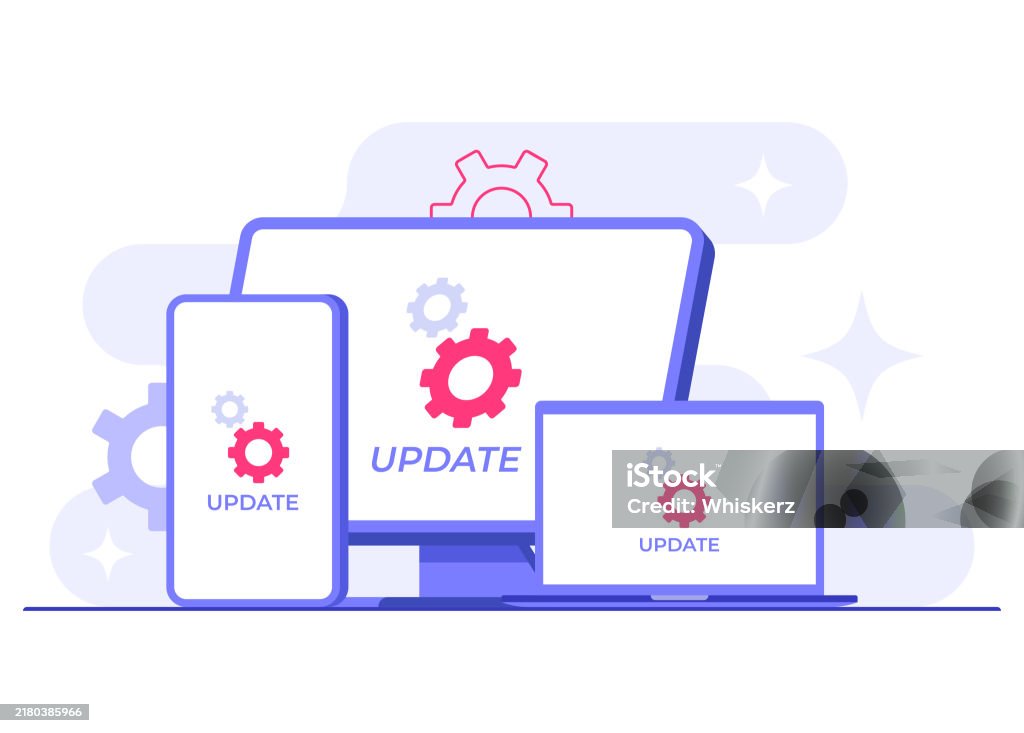 Devices With Software Update Screens Flat Vector Illustration System ...
