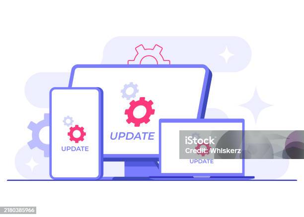 Devices With Software Update Screens Flat Vector Illustration System ...