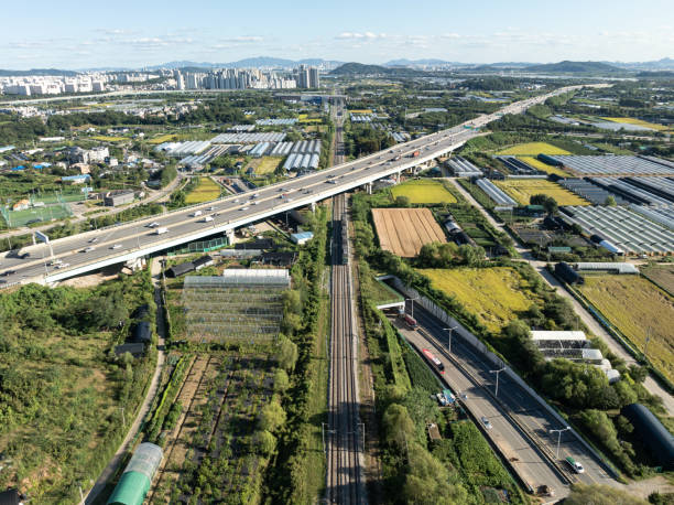 istock Aerial view of train, a railway in countryside 2180405536