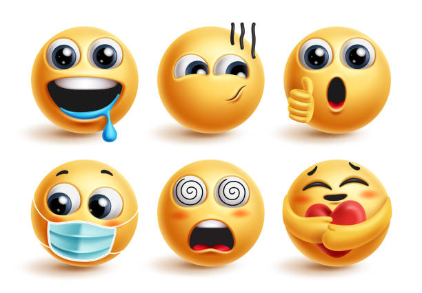 istock Emoji characters face vector set. Emojis emoticon yellow character in hungry, approved, sick, dizzy and caring facial expression 2180412921