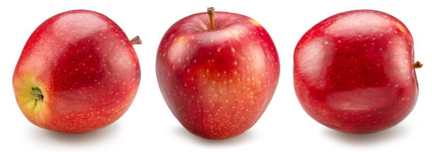 istock Set of three ripe red apples in different shoot angles on white background. File contains clipping paths. 2180418069