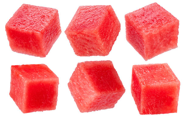 istock Set of watermelon cubes isolated on white background. File contains clipping paths. 2180418463