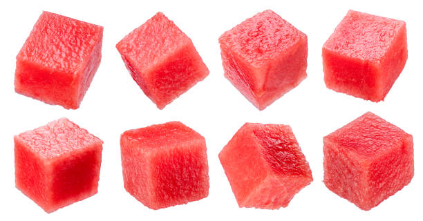 istock Set of watermelon cubes isolated on white background. File contains clipping paths. 2180418466
