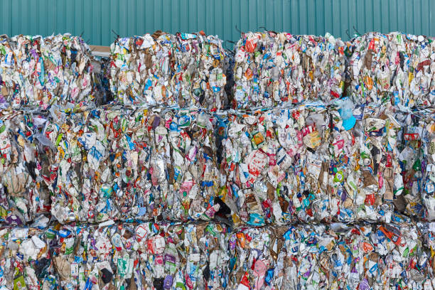 istock Recycled and packaged waste. Sustainable industry. Reusable material 2180426294