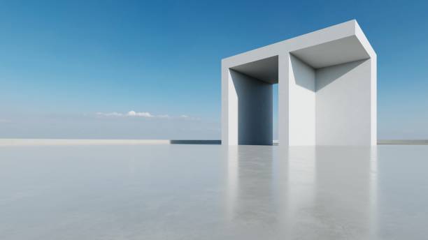 istock 3d render of abstract modern concrete white architecture with empty cement floor, minimal exterior, car presentation background 2180438429