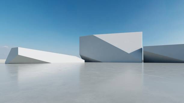 istock 3d render of abstract modern concrete white architecture with empty cement floor, minimal exterior, car presentation background 2180439370