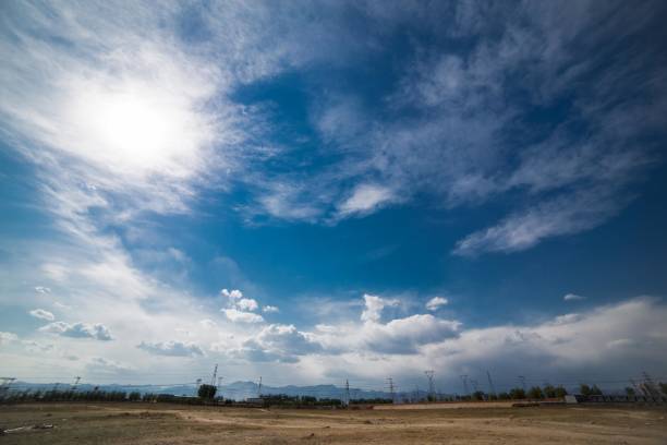 Blue sky and white clouds with high-voltage towers