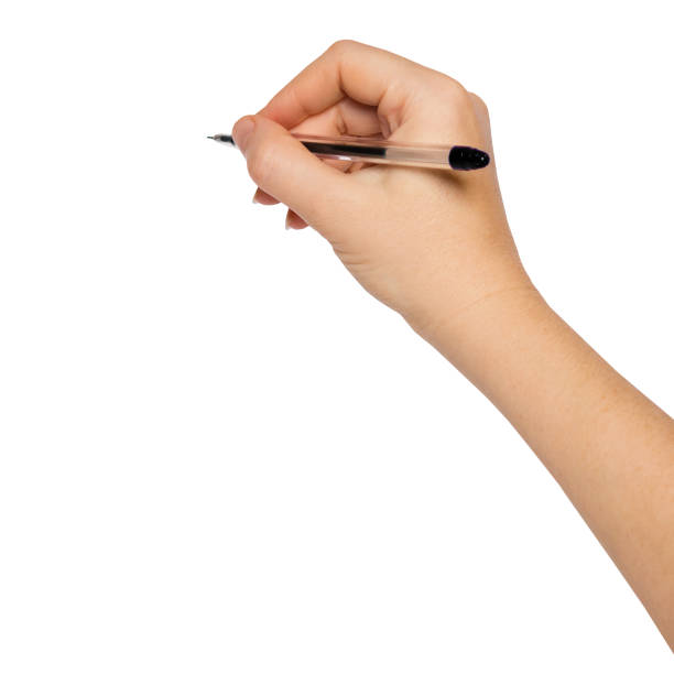 istock Women's Hand with pen writing, isolated on white background 2180446928