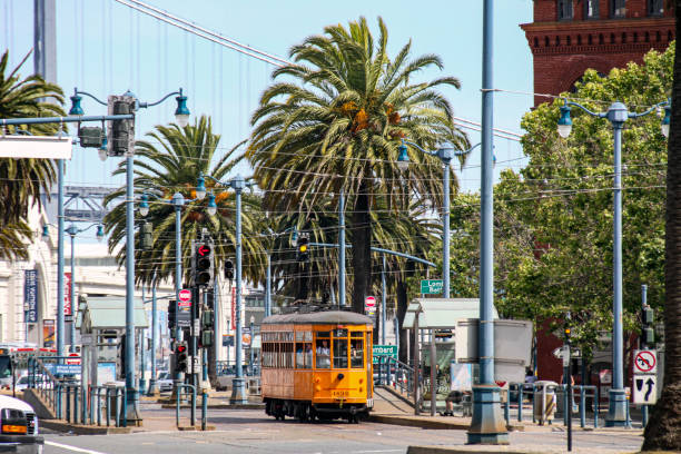 Tram along Pier 39 in San Francisco