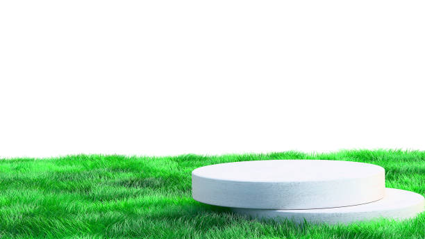 istock Green lawn grass with a podium with transparent background 2180456019