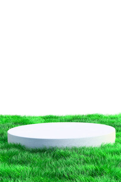 istock Green lawn grass with a podium with transparent background 2180456025