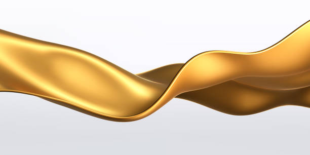 istock 3d golden fluid silk ribbon, gold liquid wave isolated on light background. Render of luxury cloth or curtain with wavy folds and shiny gradient effect flying in motion. 3D vector motion background 2180460434