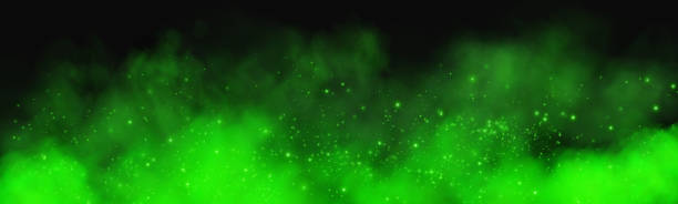 istock Fantastic smoke background. Magic smoke with glitter and small particles of twinkling stars, fog with glowing particles, green vapour with stardust. Vector illustration. 2180464738