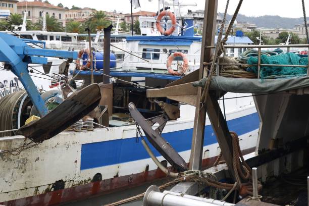 istock Fishing boats/trawlers in dock 2180468035