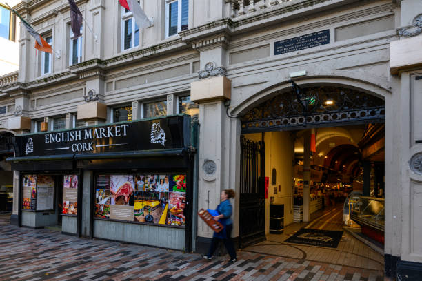 The street view of Cork, Ireland - Facade of the English Market in early morning stock photo