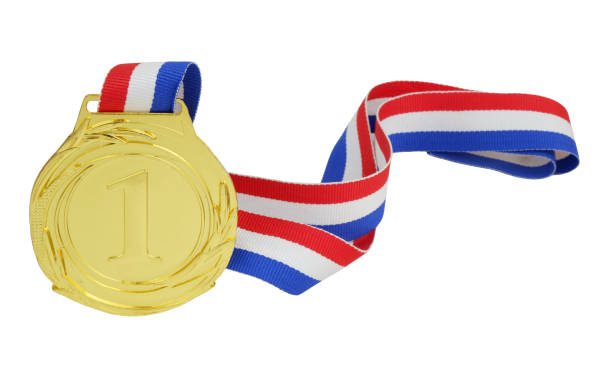 istock Gold medal with ribbon isolated on white 2180472867