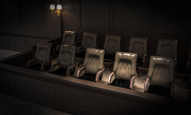 Empty jury box in courtroom awaiting jurors