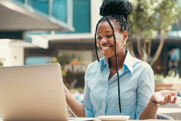 istock Young businesswoman working at a cafe 2180476632