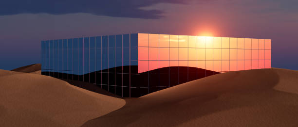 istock 3d render illustration A large building with a reflection of the sun on it 2180479948