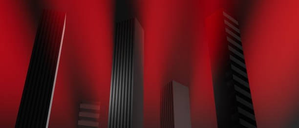 3d render illustration A cityscape with tall buildings in red and black.