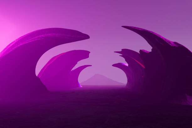 3d render illustration A purple landscape with a mountain in the background.