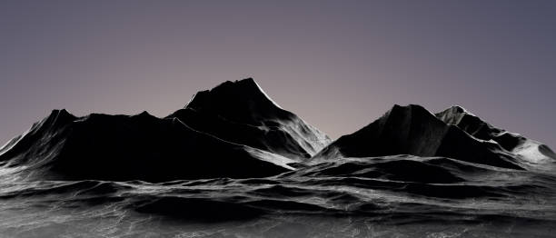 istock 3d render illustration A mountain range is shown in the distance with a dark sky in the background 2180481289
