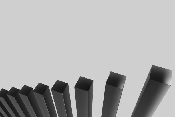 3d render A row of black cubes are lined up on a gray background