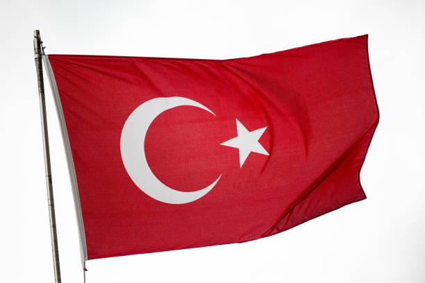 istock red Turkish flag, red turkish flag with white background waving flag 2180484425