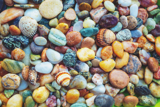 Abstract nature pebbles background. Colorful pebbles texture. Stone background. Sea pebble beach. Beautiful nature