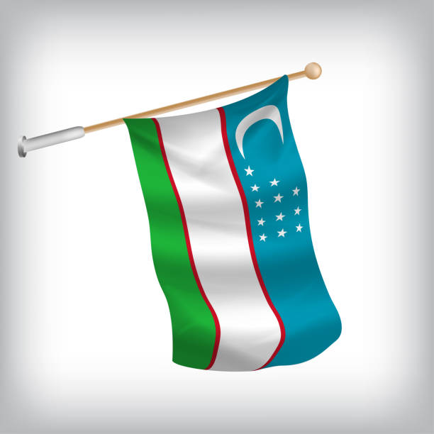 istock Realistic illustration of Uzbekistan flags waving on the wall. 2180518000