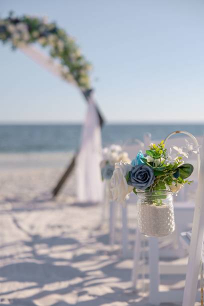 istock Beach wedding setup with floral decorations. 2180533008