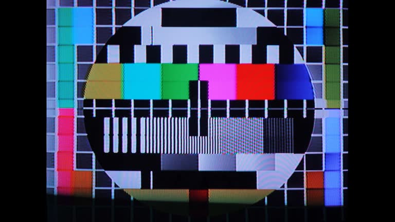 Glitch TV Static Noise Distorted Signal Problems Error Video Damage Retro Style 80s VHS Test Chart