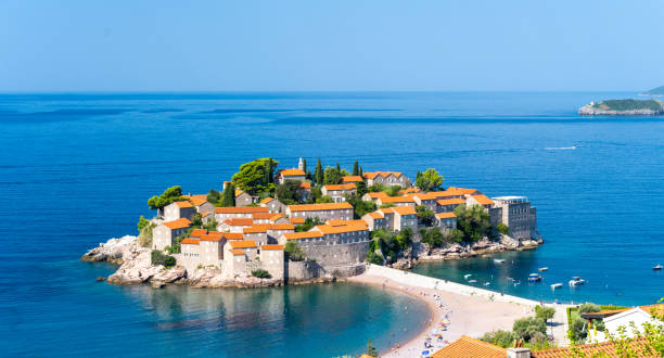 istock view on Sveti Stefan island in Montenegro 2180539687