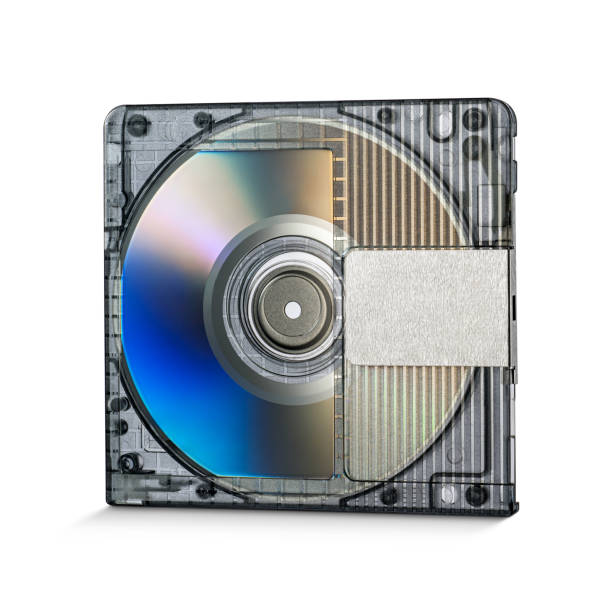 Gray transparent erasable recordable MD minidisc isolated on a white background.