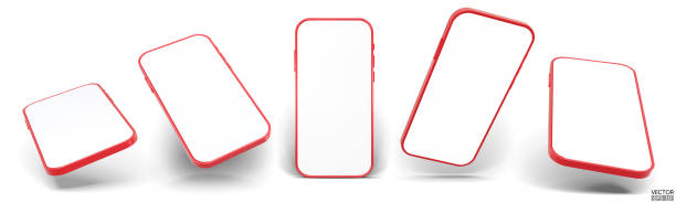 istock 3D red smartphone mockup with white screen. Red mobile phone isolated on white background. 3d vector illustration. 2180542326