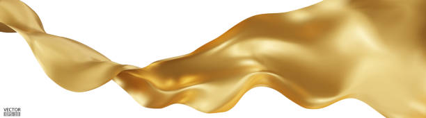 istock Flying golden silk textile fabric flag background. Smooth elegant gold Satin Isolated on white Background for grand opening ceremony. Golden curtain. 3d vector illustration 2180543335
