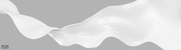 istock Flying white silk textile fabric flag background. Smooth elegant white Satin Isolated on grey Background for grand opening ceremony. White curtain. 3d vector illustration 2180544383