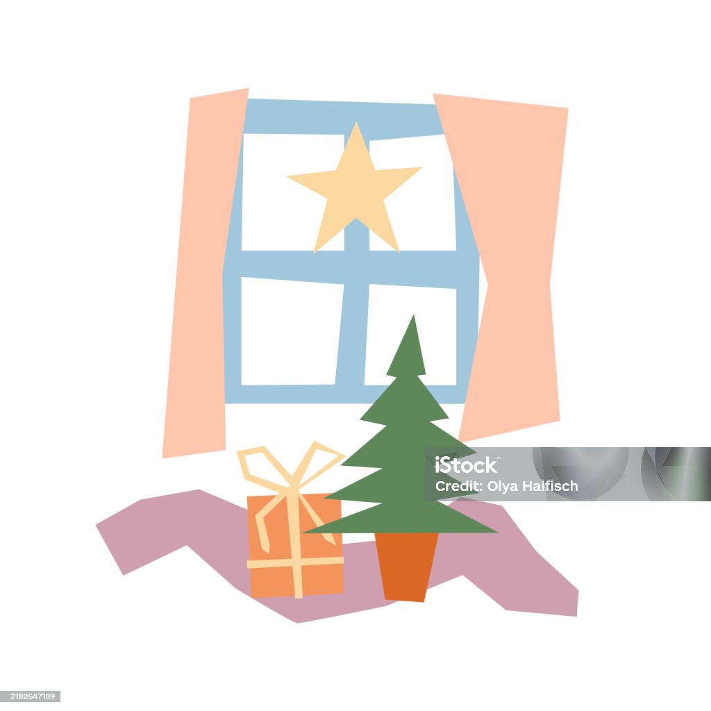 Window Christmas Vector Christmas Vector Illustration In Simple Flat Style Window With Star ...