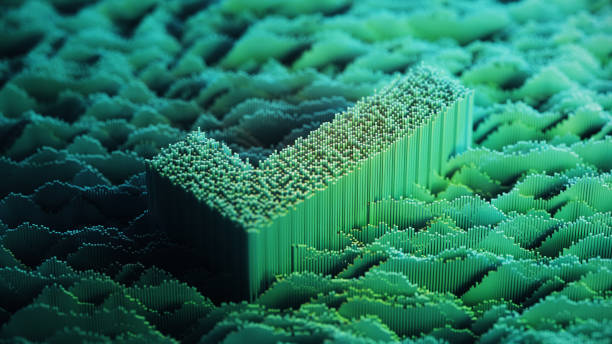 istock Check mark sign on abstract digital landscape. Approved, vote symbol. 2180548635