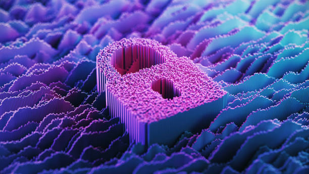 istock Digital lock sign on abstract digital landscape. Big data safe. Cyber internet security and privacy concept. 2180548673