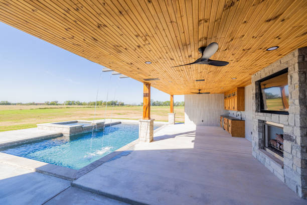 istock Outdoor Entertaining Space with Pool and bar at a Modern Luxury Home 2180548821