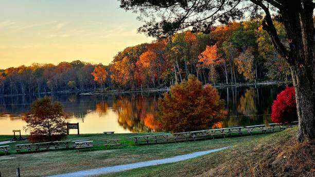 istock Lake, beautiful colorful tress 2180549813