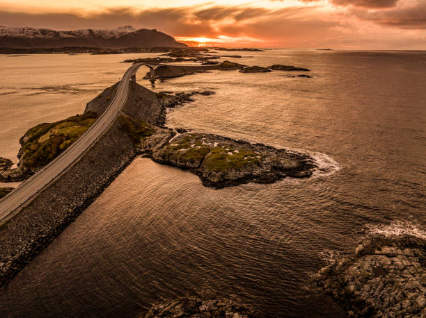 istock Drone photo of Atlantic road in Norway during sunset 2180550949