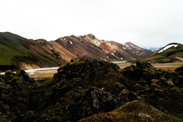 walking through the multicolored mountains of Landmannalaugar